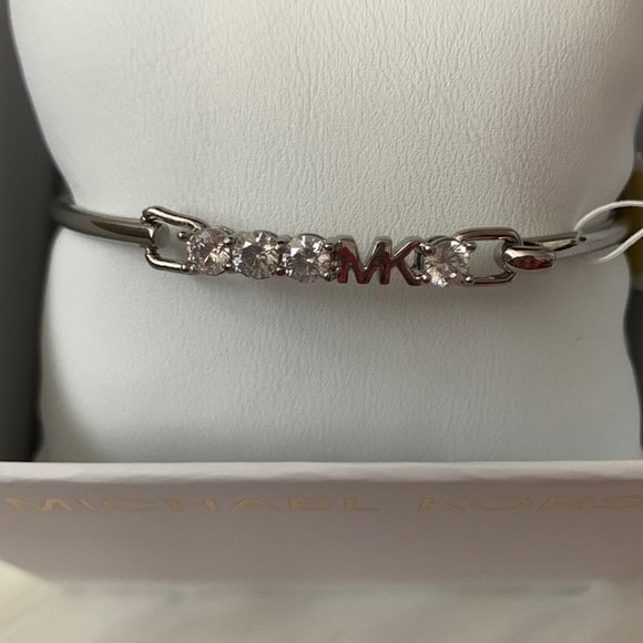MICHAEL KORS Crystal Logo Hinged Bangle in Silver - Picture 3 of 5